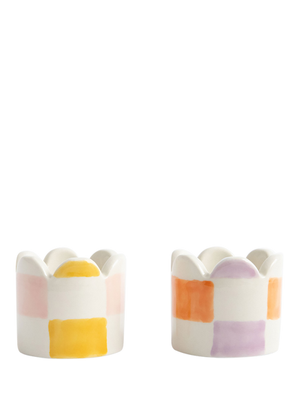 Caroline Gardner Check Stoneware Egg Cups, Pack of 2, Multi, Multi