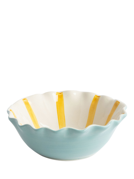 Caroline Gardner Stripe Frilly Bowl, Mustard/Blue, Mustard/Blue