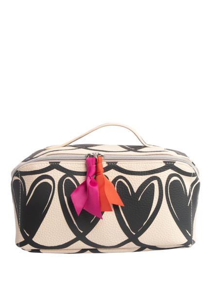Caroline Gardner Monochrome Hearts Lay Flat Wash Bag, Mono, Mono
