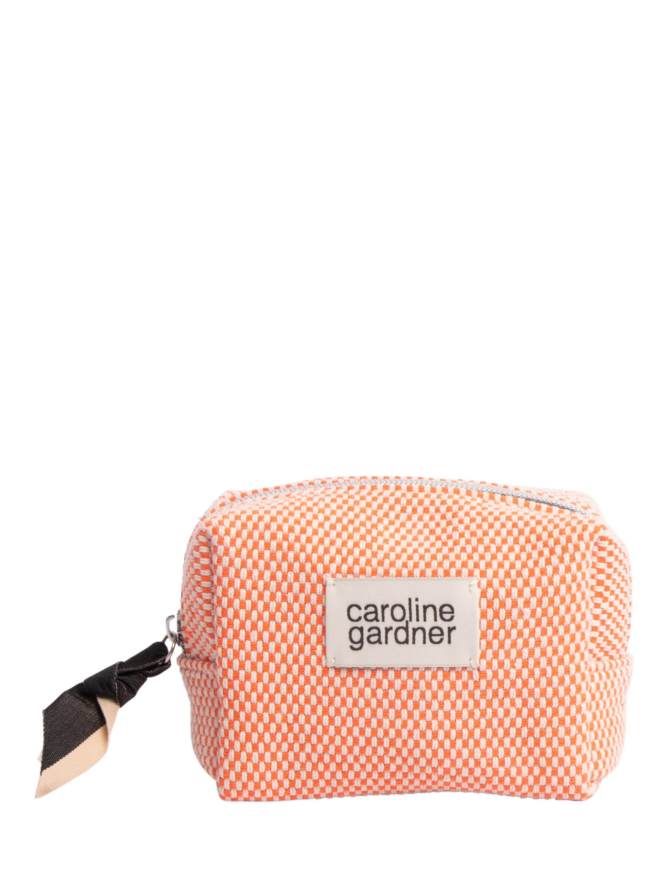 Product image 1 of 4, which shows Caroline Gardner Checks Mini Cosmetic Bag, Orange