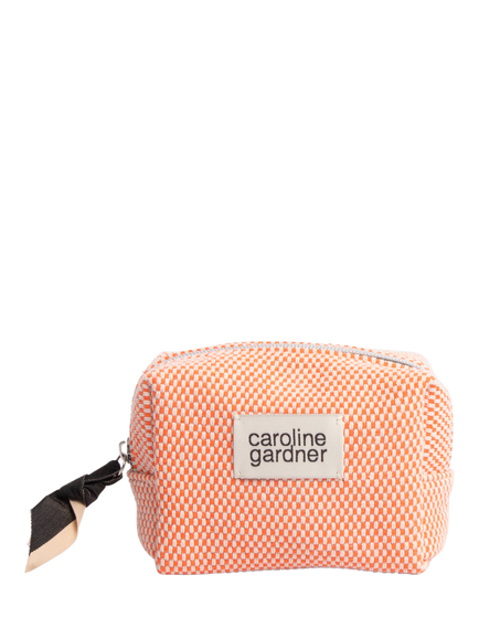 Caroline Gardner Checks Mini Cosmetic Bag, Orange, Orange