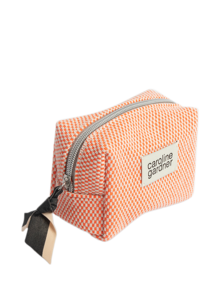 Caroline Gardner Checks Mini Cosmetic Bag, Orange - view 2, Orange