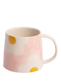 Caroline Gardner Flowers Ceramic Mug, 300ml, Pink/Mustard, Pink/Mustard