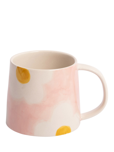 Caroline Gardner Flowers Ceramic Mug, 300ml, Pink/Mustard, Pink/Mustard