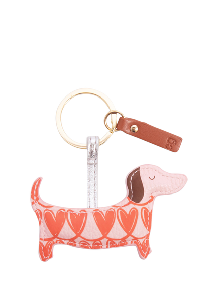Caroline Gardner Linked Hearts Sausage Dog Keyring, Pink/Orange, Pink/Orange
