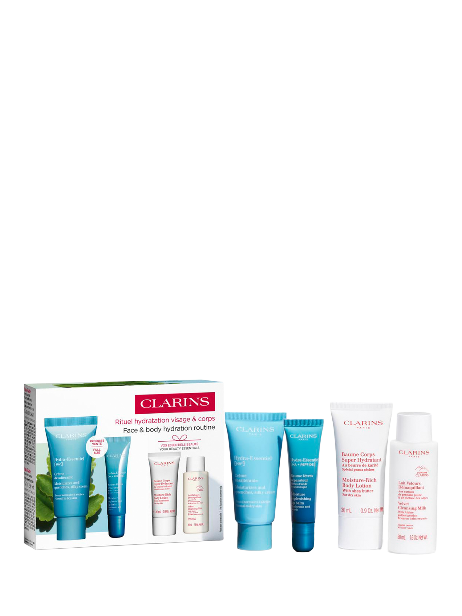 Product image 1 of 2, which shows Clarins Face & Body Hydration Routine Skincare Gift Set