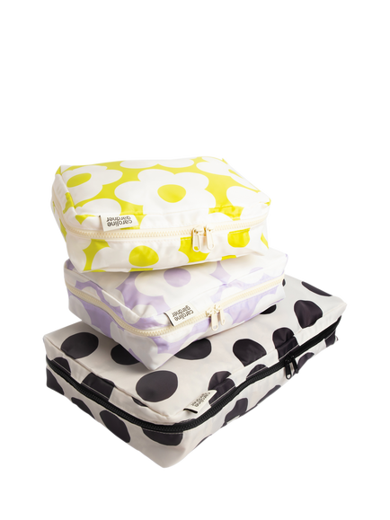 Caroline Gardner Spot/Floral Packing Cubes, Pack of 3, Multi, Multi