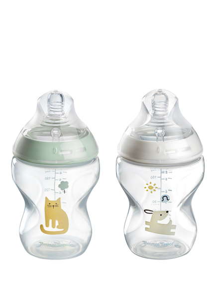 Tommee Tippee Natural Start Anti-Colic Baby Bottle, Pack of 2, 260ml, Muted, Multi