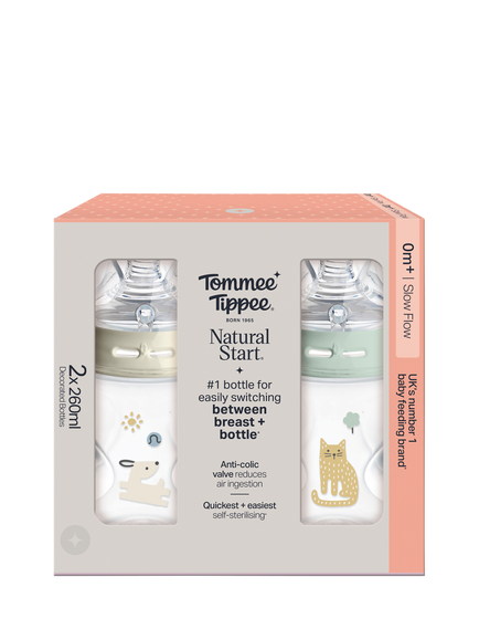 Tommee Tippee Natural Start Anti-Colic Baby Bottle, Pack of 2, 260ml, Muted - view 2, Multi