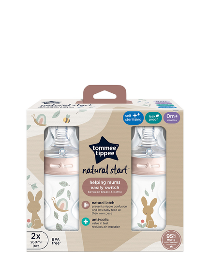 Tommee Tippee Natural Start Anti-Colic Baby Bottle, Pack of 2, 260ml, Pink - view 2, Multi