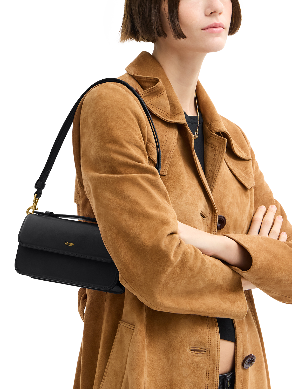 Product image 5 of 5, which shows Coach Elora Leather Crossbody Clutch Bag, Black