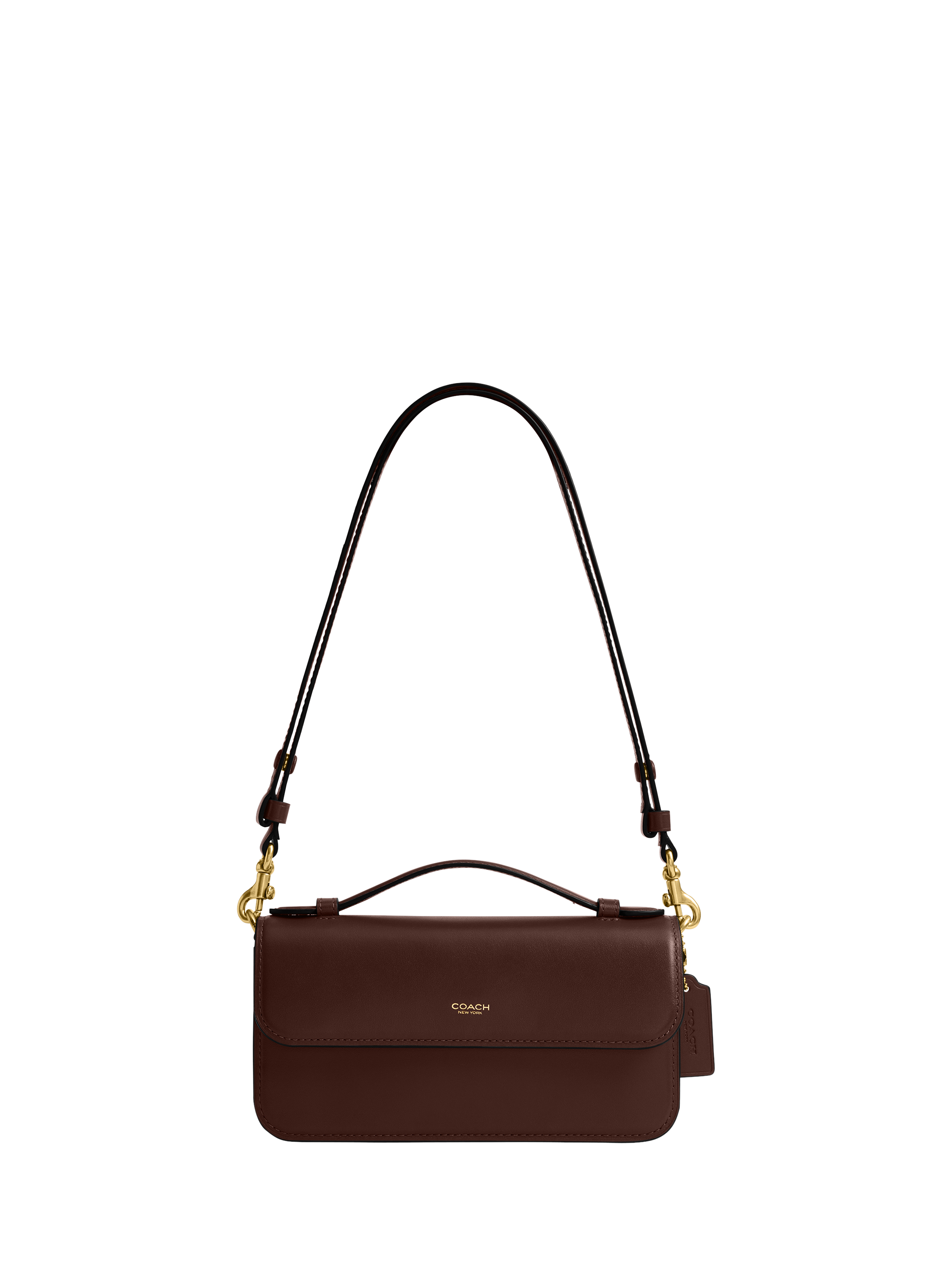 Product image 1 of 6, which shows Coach Elora Leather Crossbody Clutch Bag, Maple