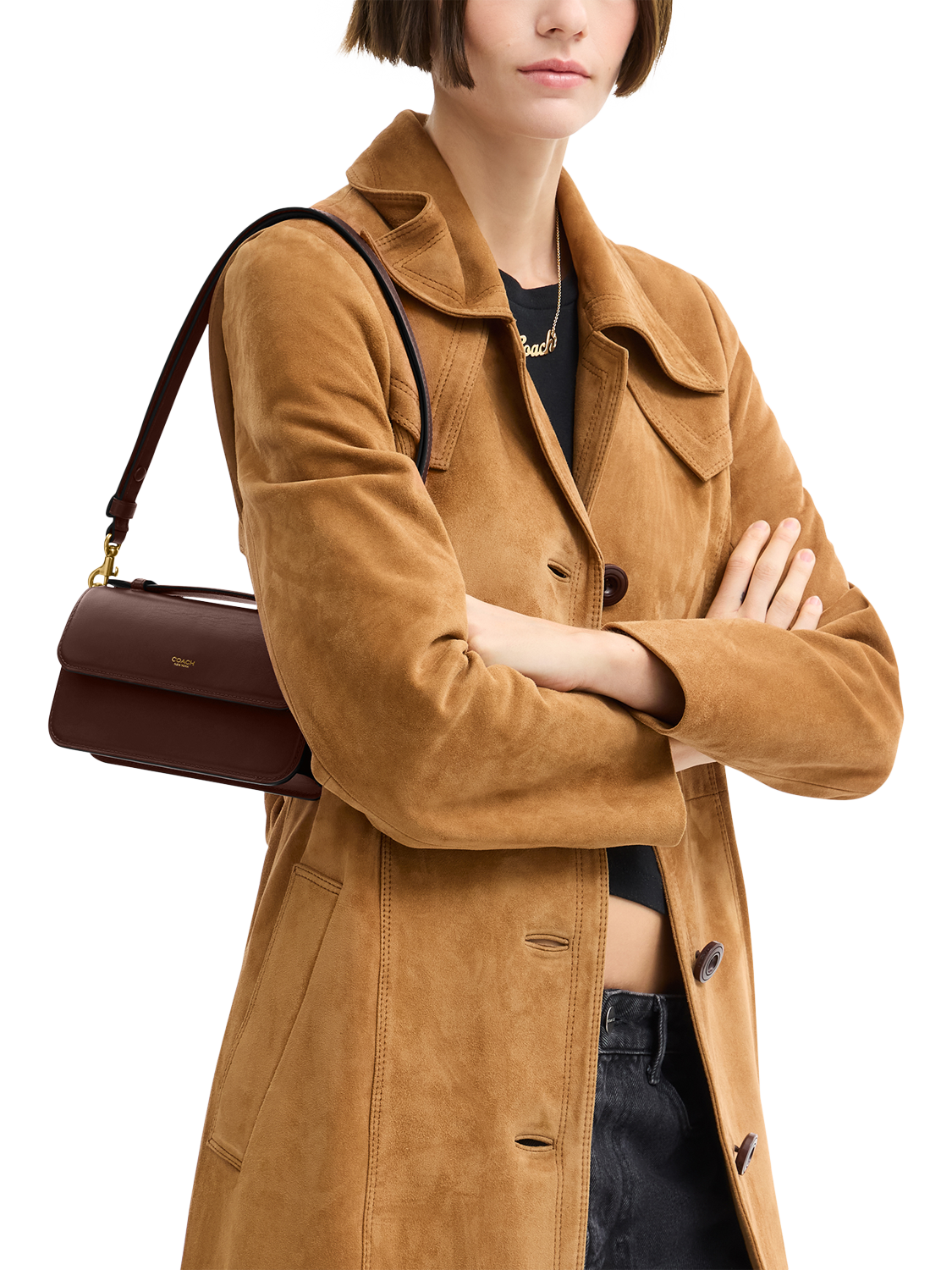 Product image 5 of 6, which shows Coach Elora Leather Crossbody Clutch Bag, Maple