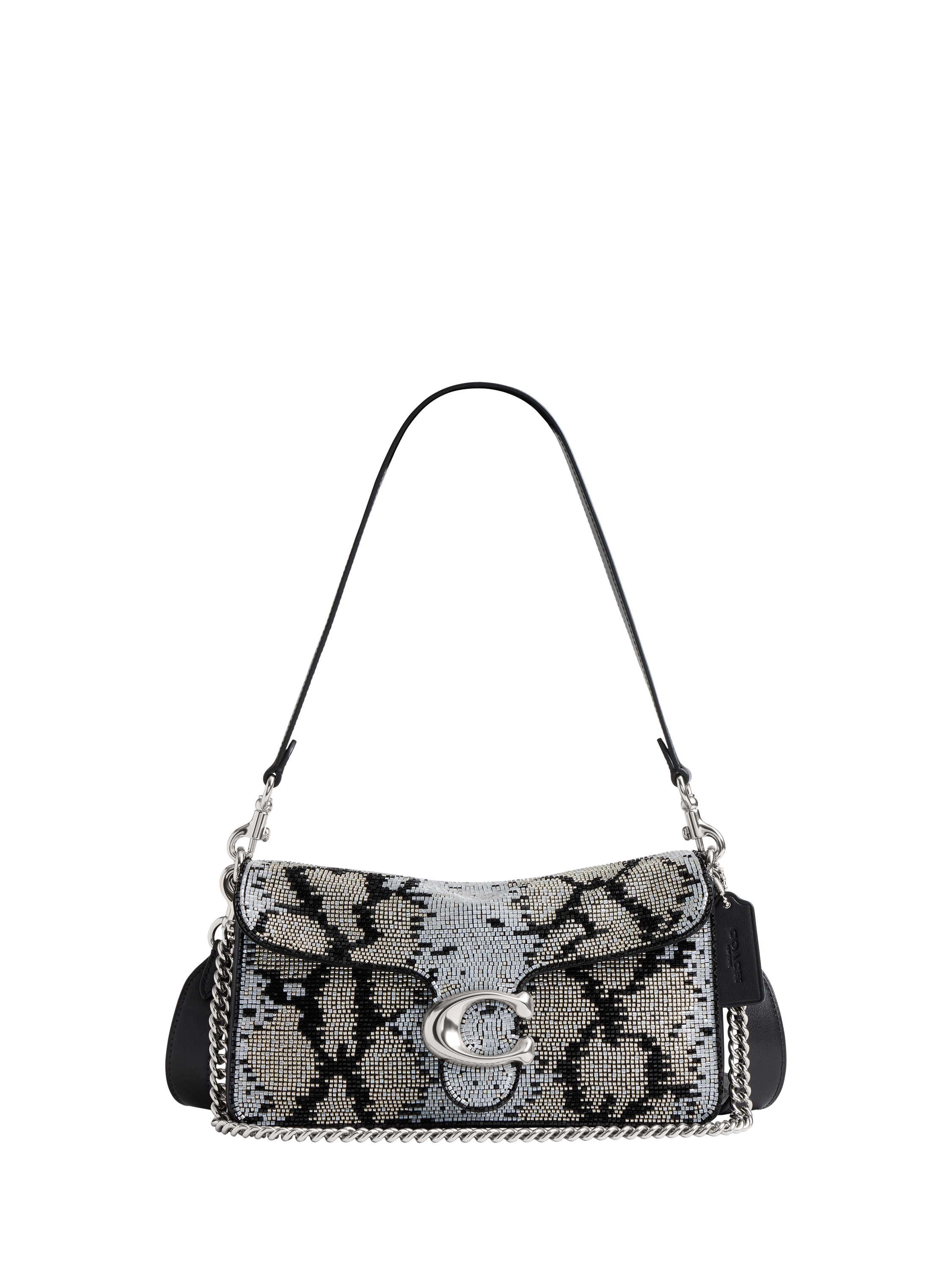 Product image 1 of 6, which shows Coach Tabby 26 Beaded Snake Shoulder Bag, Lh/Black