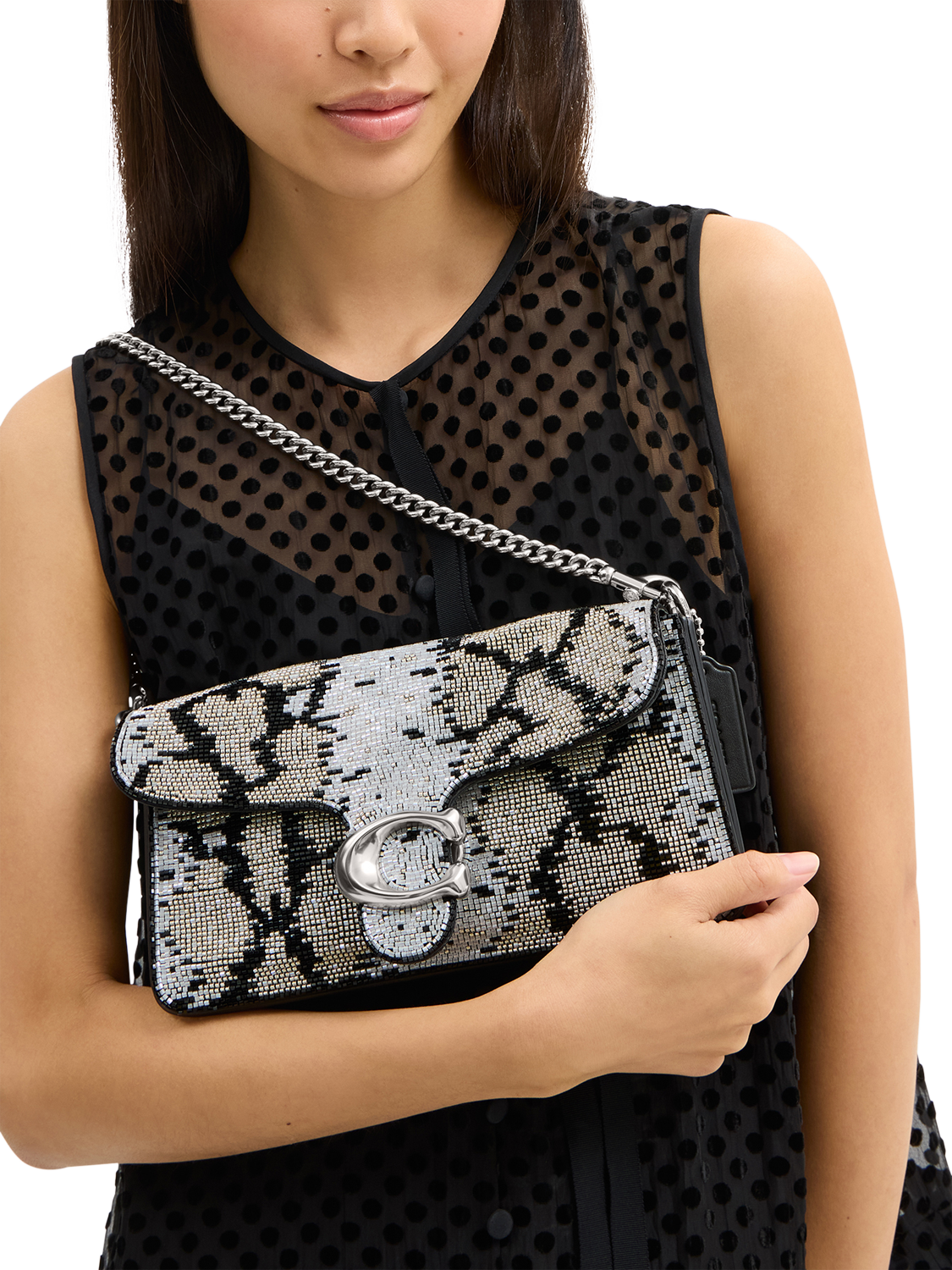 Product image 2 of 6, which shows Coach Tabby 26 Beaded Snake Shoulder Bag, Lh/Black