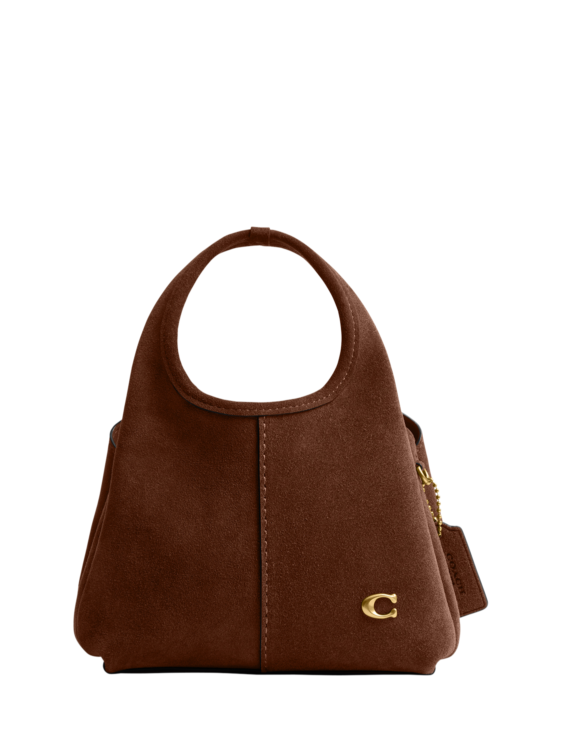 Product image 1 of 5, which shows Coach Lana 19 Suede Handbag, Warm Brown