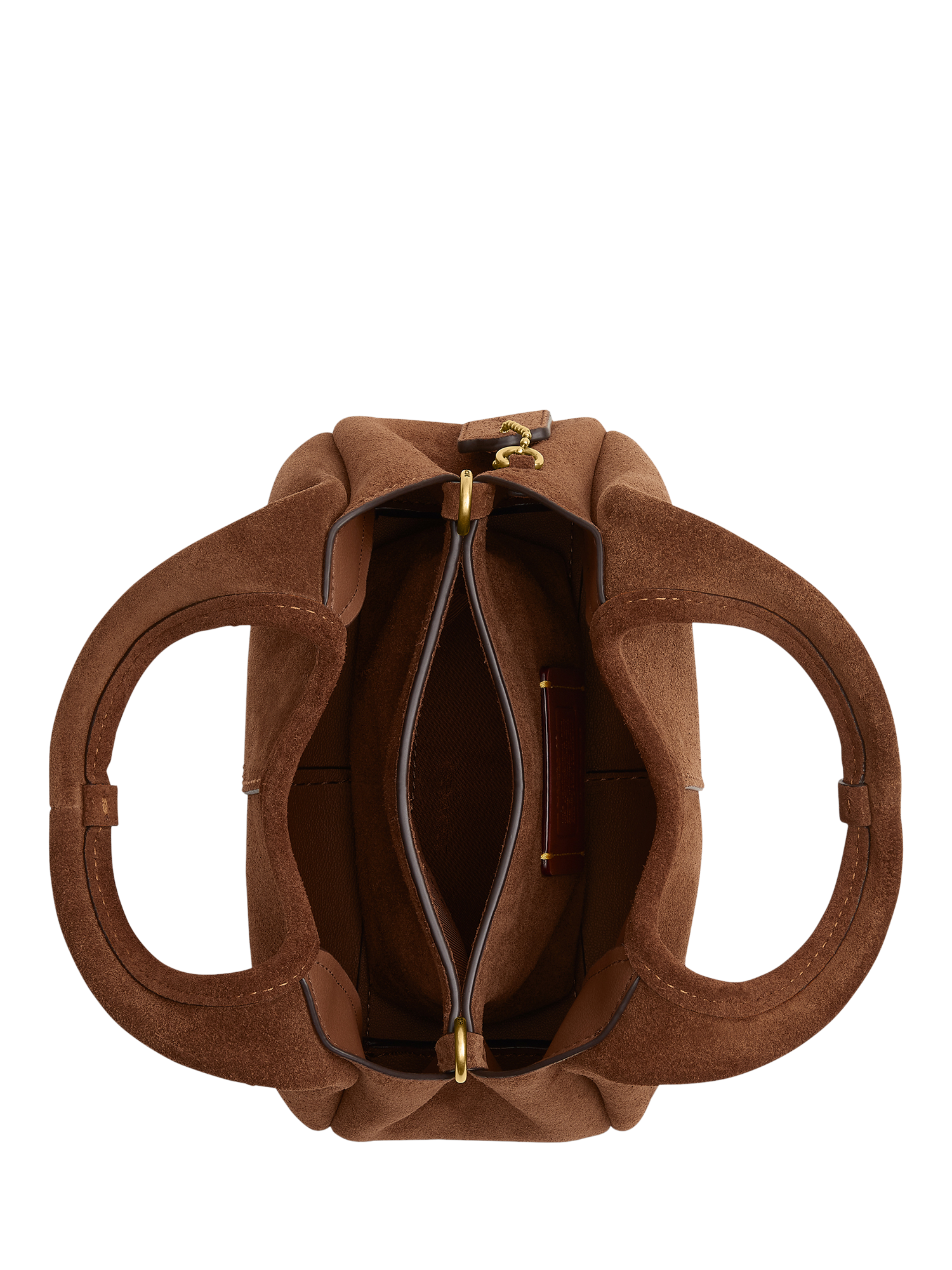 Product image 3 of 5, which shows Coach Lana 19 Suede Handbag, Warm Brown