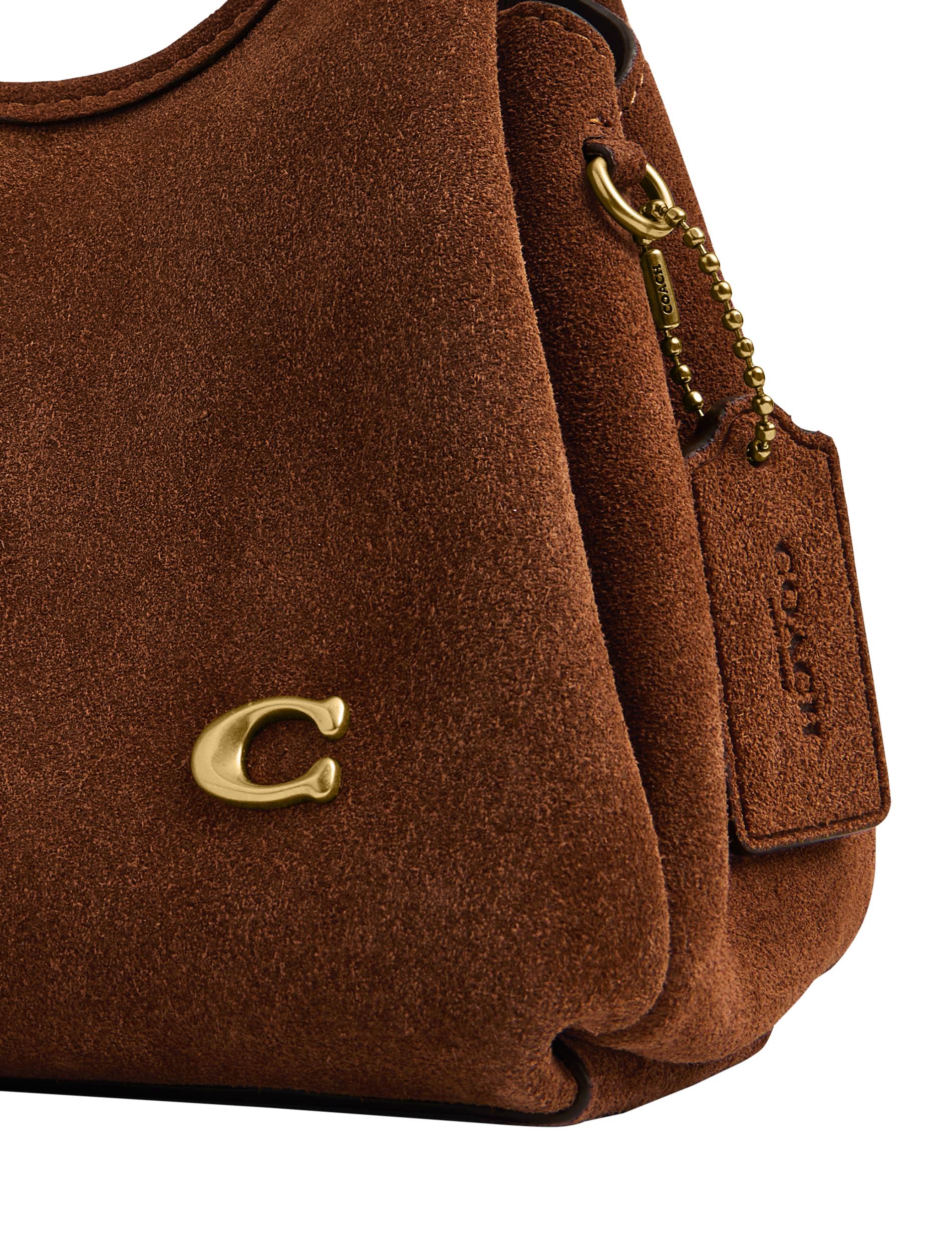 Product image 5 of 5, which shows Coach Lana 19 Suede Handbag, Warm Brown