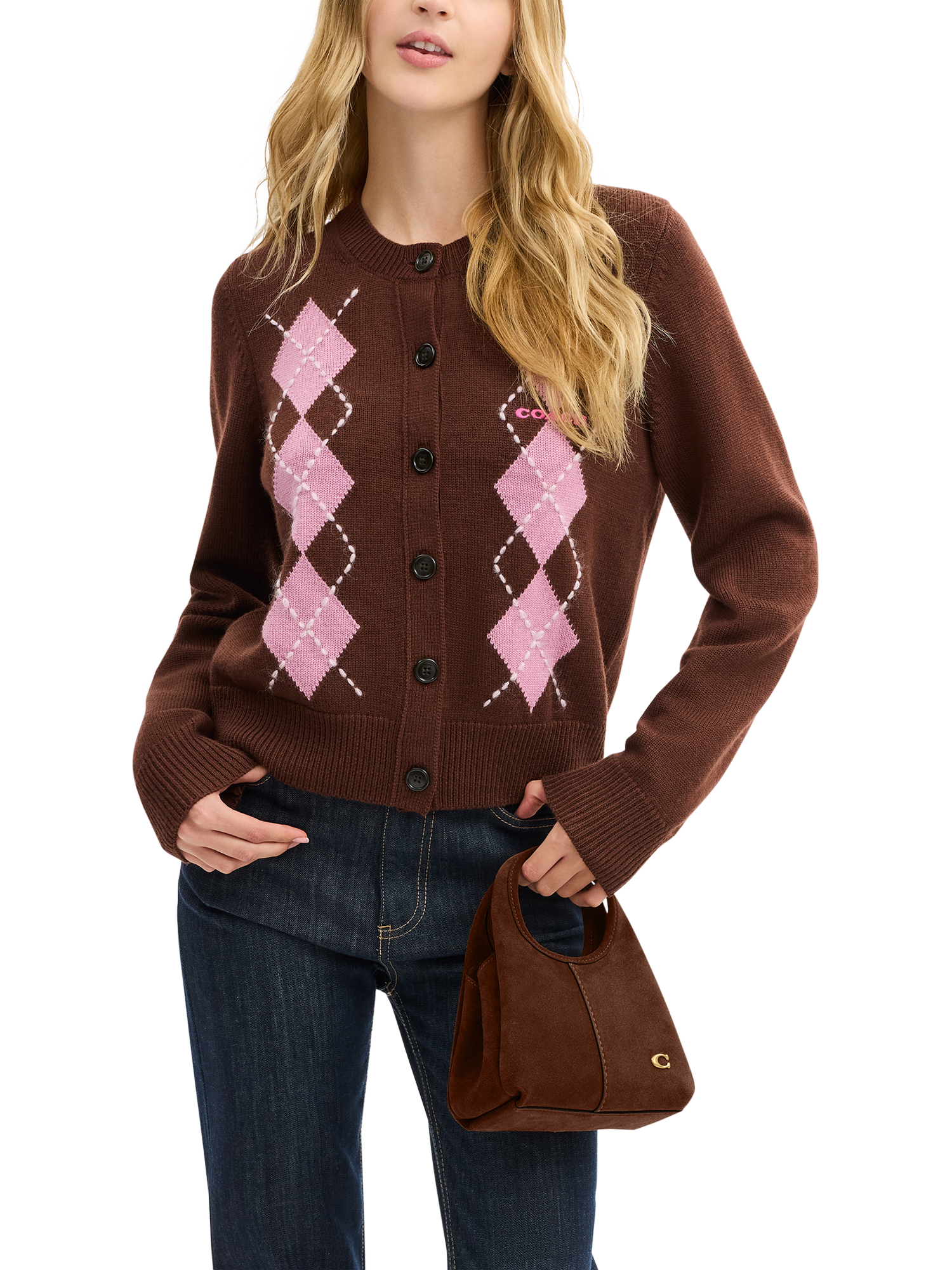 Product image 2 of 5, which shows Coach Lana 19 Suede Handbag, Warm Brown