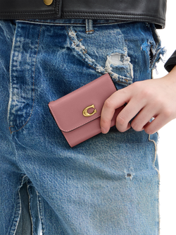 Coach Signature C Leather Card Holder Wallet, B4/Peony - view 2, B4/Peony