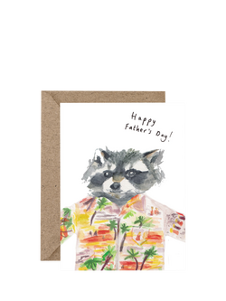Western Sketch Hawaiian Raccoon Father's Day Card, Multi