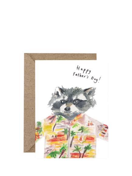 Western Sketch Hawaiian Raccoon Father's Day Card, Multi