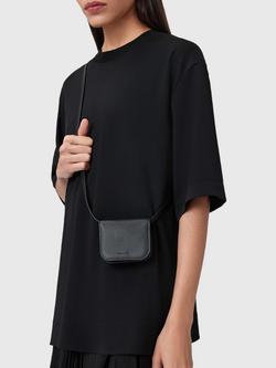 AllSaints Maeve Leather Crossbody Card Holder, Black - view 2, Black