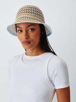 John Lewis Crochet Stripe Bucket Hat, Blue