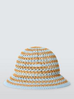 John Lewis Crochet Stripe Bucket Hat - view 2, Blue