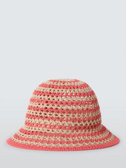 John Lewis Crochet Stripe Bucket Hat - view 2, Coral