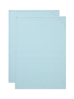 John Lewis Waffle Cotton Tea Towel, Set of 2, Blue, Multi