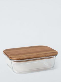 John Lewis Rectangular Glass Storage Container with Acacia Wood Lid, 1.04L, Clear