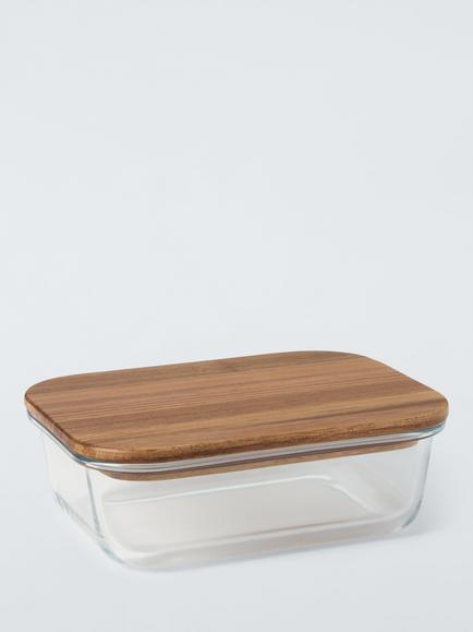 John Lewis Rectangular Glass Storage Container with Acacia Wood Lid, Clear