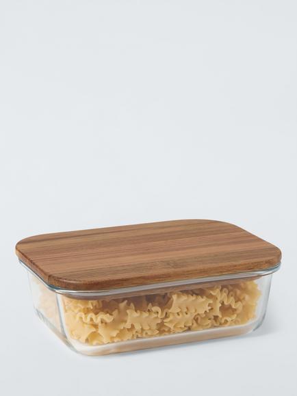 John Lewis Rectangular Glass Storage Container with Acacia Wood Lid - view 2, Clear