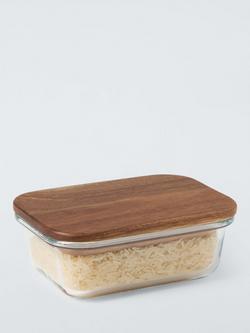 John Lewis Rectangular Glass Storage Container with Acacia Wood Lid, 370ml - view 2, Clear