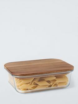 John Lewis Rectangular Glass Storage Container with Acacia Wood Lid, 1.52L - view 2, Clear