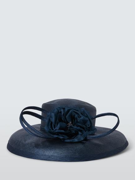 Whiteley Wallis Flower Corsage Downward Brim Occasion Hat - view 2, Navy