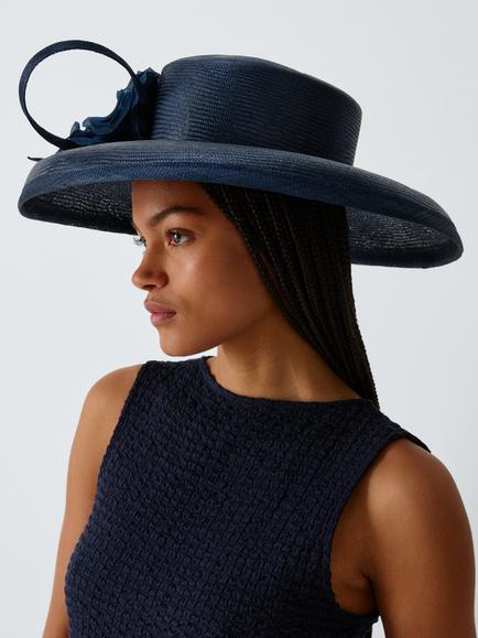 Whiteley Wallis Flower Corsage Downward Brim Occasion Hat, Navy