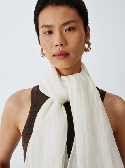 John Lewis Cotton & Linen Blend Scarf, Ivory