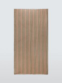 John Lewis Stripe Linen Blend Scarf - view 2, Brown/Orange