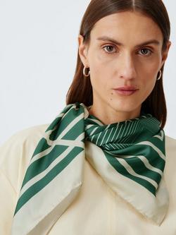 John Lewis Geometric Stripe Pure Silk Scarf, Green, Green