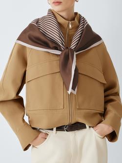 John Lewis Vita Staggered Stripe Print Square Silk Scarf, Brown