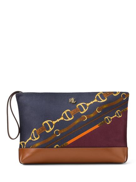 Lauren Ralph Lauren Canvas Large Belting Print Pouch, Lrn Tan, Lrn Tan