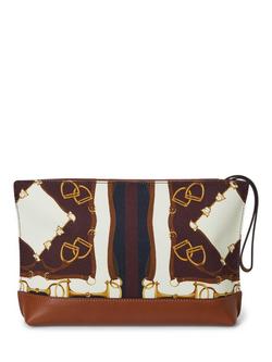 Lauren Ralph Lauren Canvas Large Equestrian Print Pouch, Lrn Tan - view 2, Lrn Tan