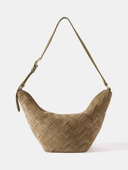 Mint Velvet Suede Woven Sling Bag, Khaki