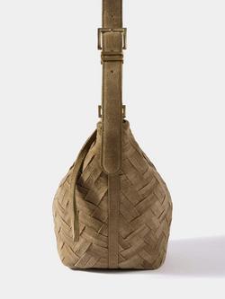 Mint Velvet Suede Woven Sling Bag - view 2, Khaki