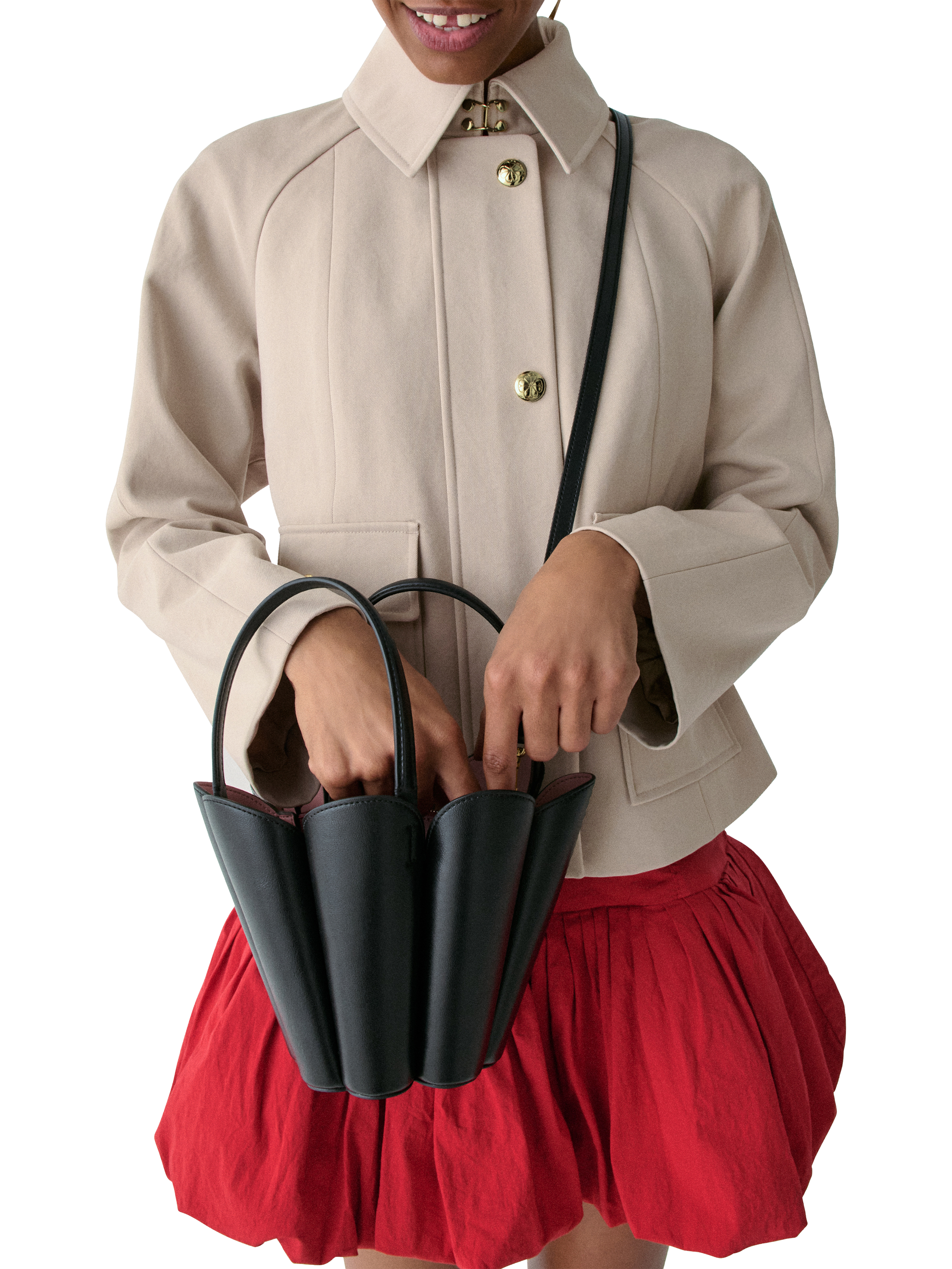 Product image 3 of 5, which shows kate spade new york The Spade Flower Leather Bucket Bag, Black