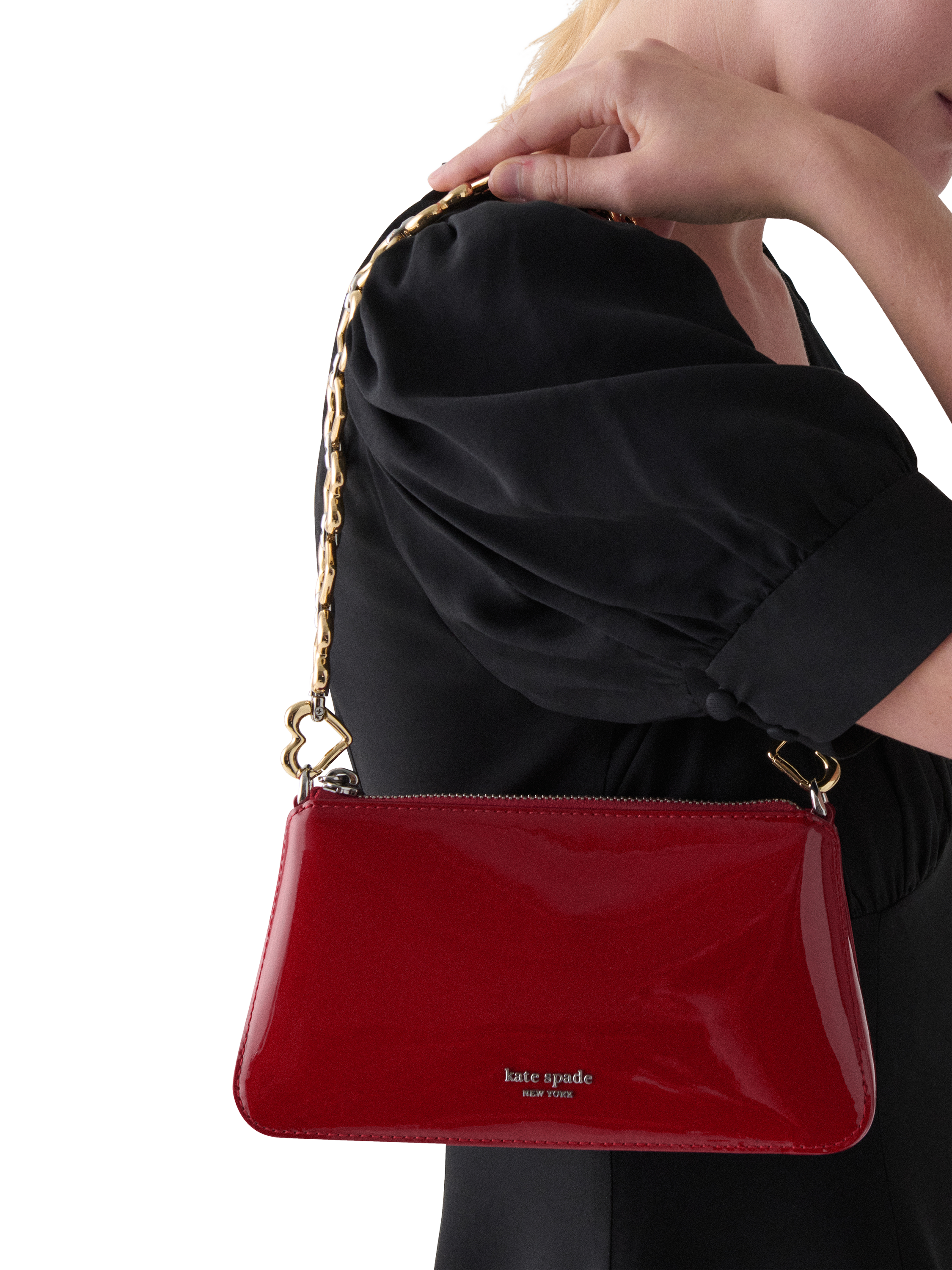 Product image 2 of 4, which shows kate spade new york Grace Leather Heart Strap Bag, Red