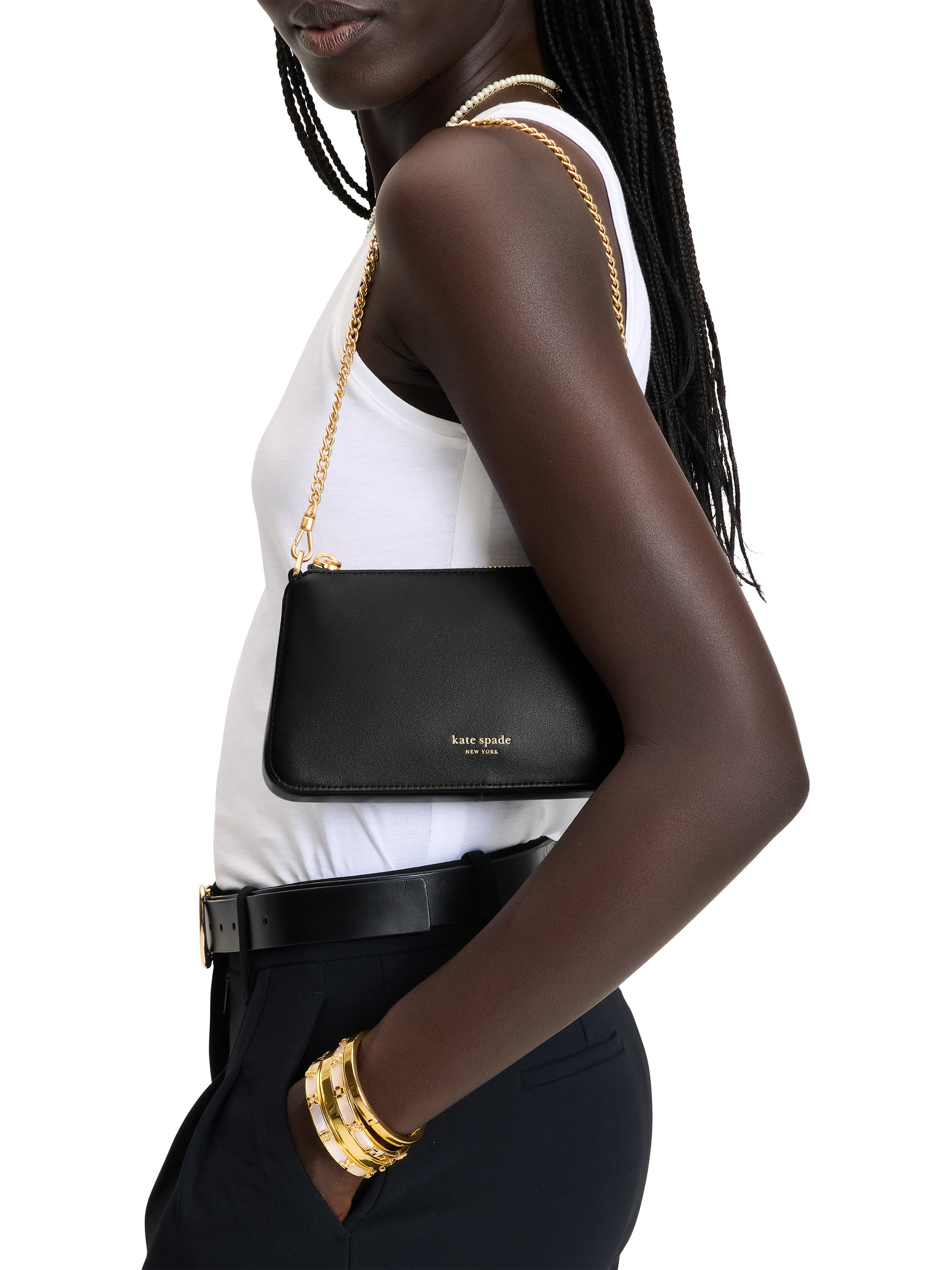 Product image 2 of 4, which shows kate spade new york Grace Leather Pochette, Black