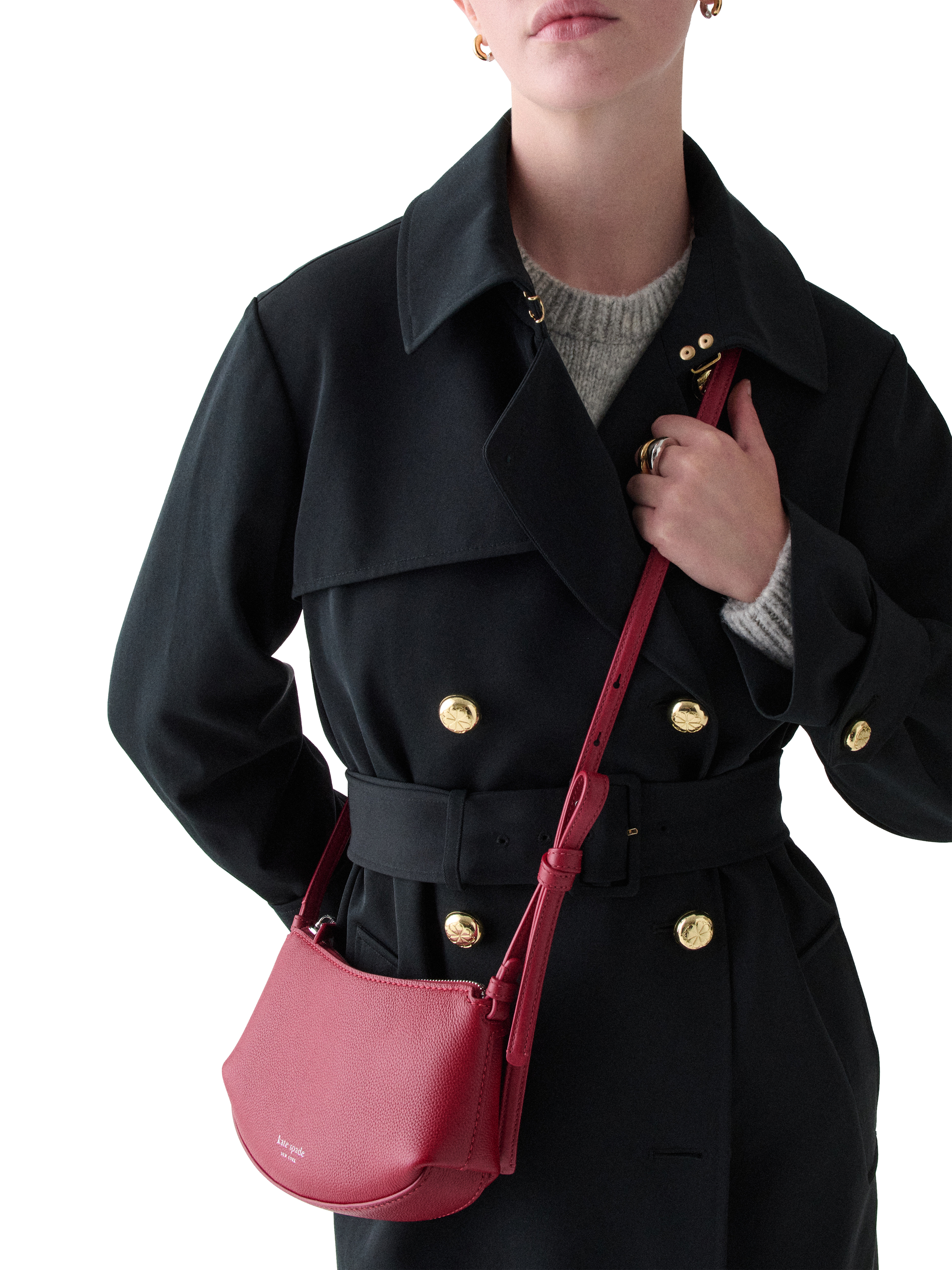 Product image 2 of 5, which shows kate spade new york Loop Leather Cross Body Bag, Red Jam